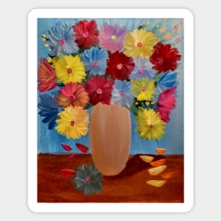 abstract pastel colored flowers in a gold vas Sticker